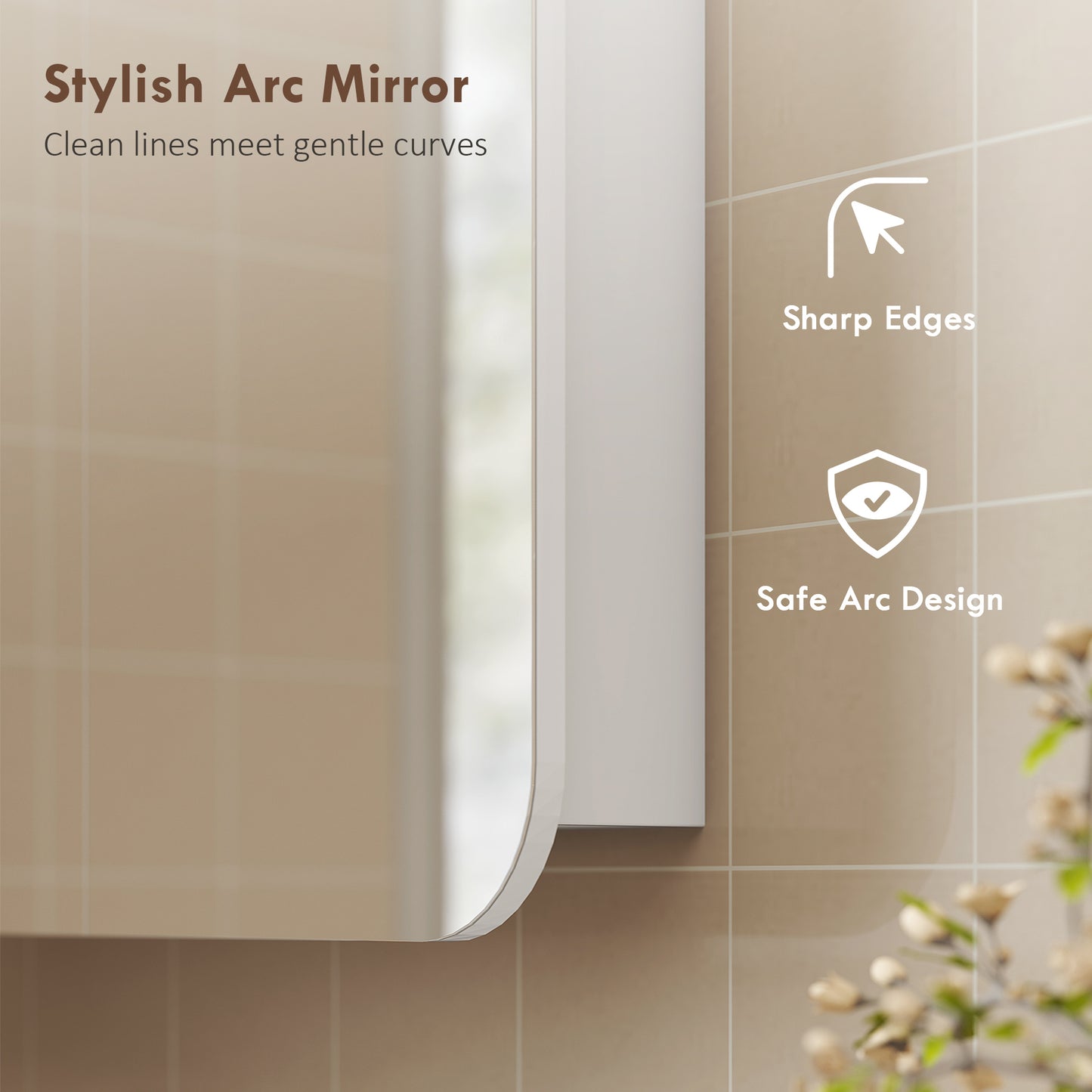 Arched Bathroom Mirror Cabinet, Wall Mounted Mirrored Cabinet