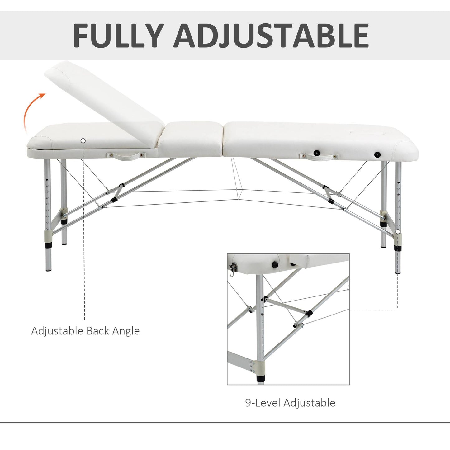 Portable PVC Massage Table Beauty Therapy Couch Bed Spa Aluminum White