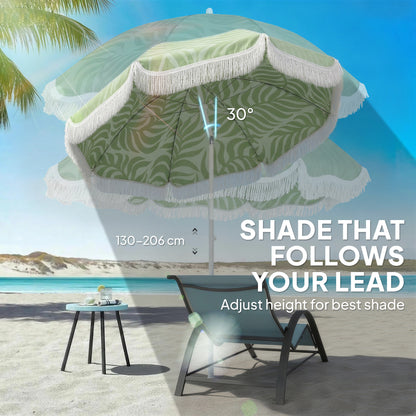 1.8 m Beach Umbrella Parasol with Sand Anchor, 30 Tilt, Green