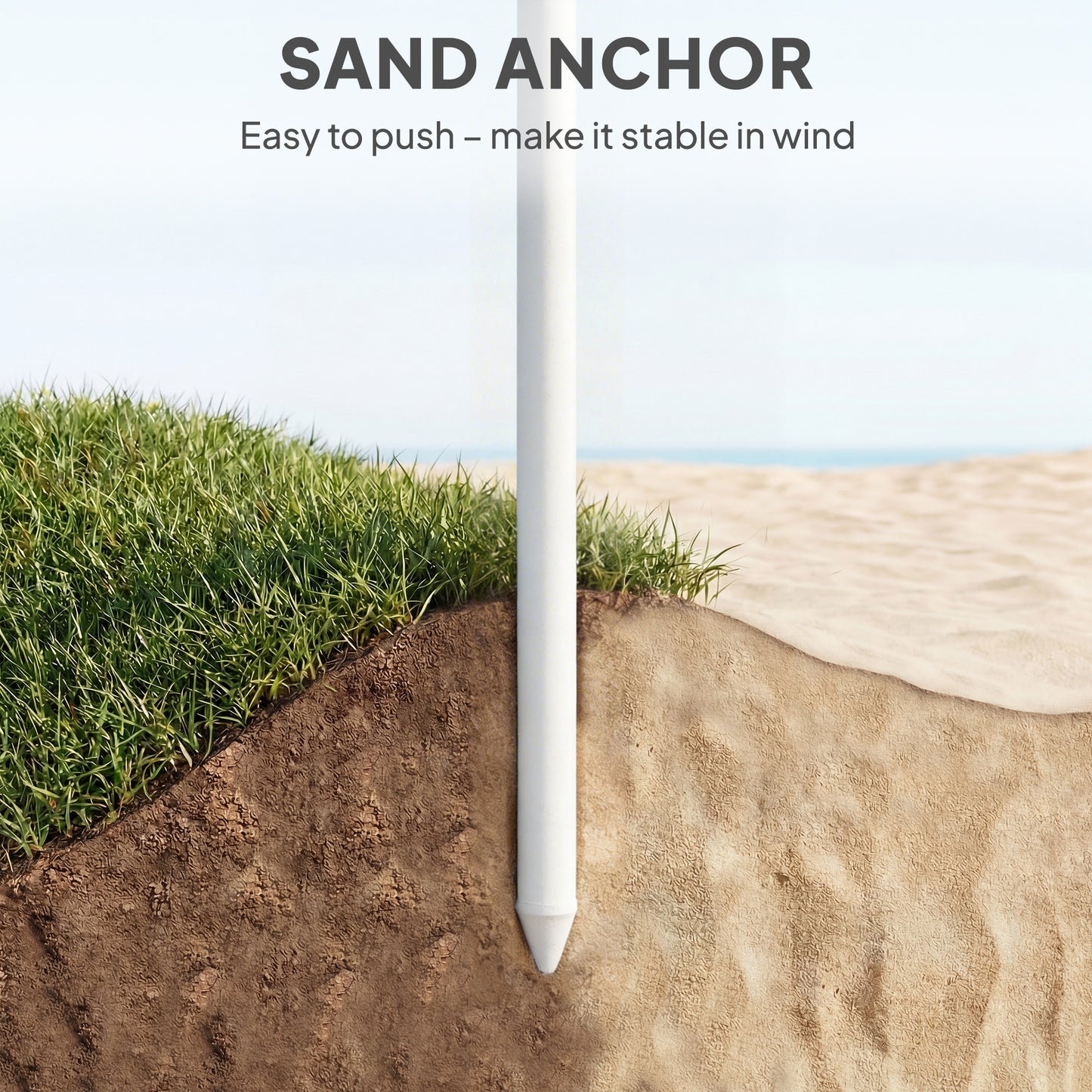 1.8 m Beach Umbrella Parasol with Sand Anchor, 30 Tilt, Green