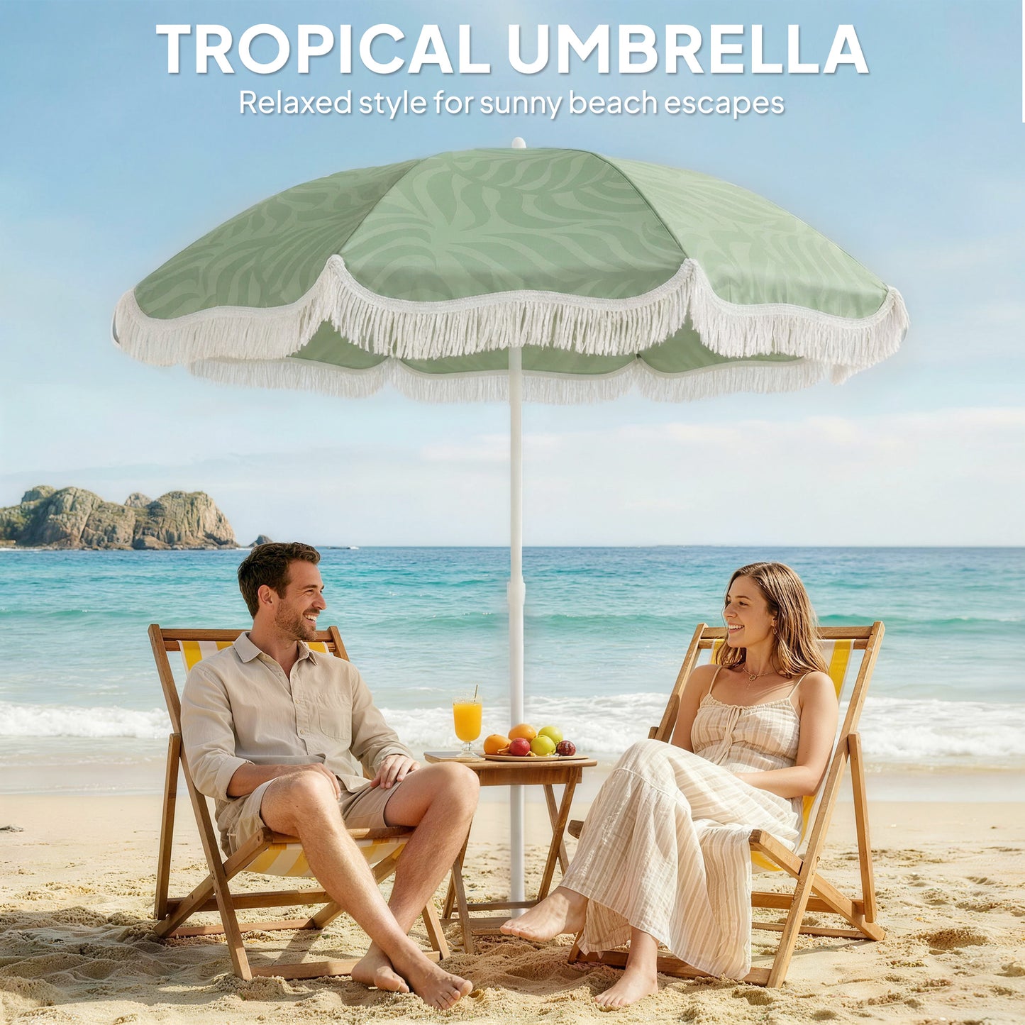 1.8 m Beach Umbrella Parasol with Sand Anchor, 30 Tilt, Green