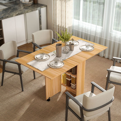 Foldable Dining Table with Storage Shelves for Kitchen, Dining Room