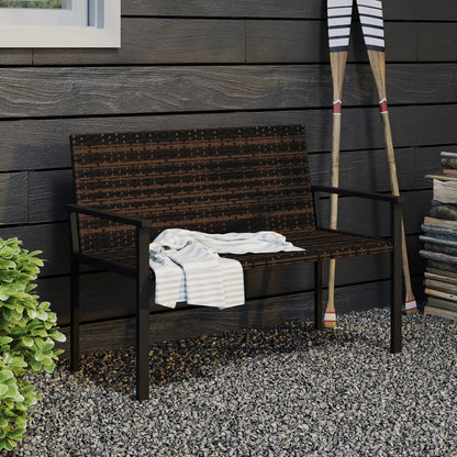 Rattan Garden Bench Loveseat with Quick-Drying Padding, Mixed Brown