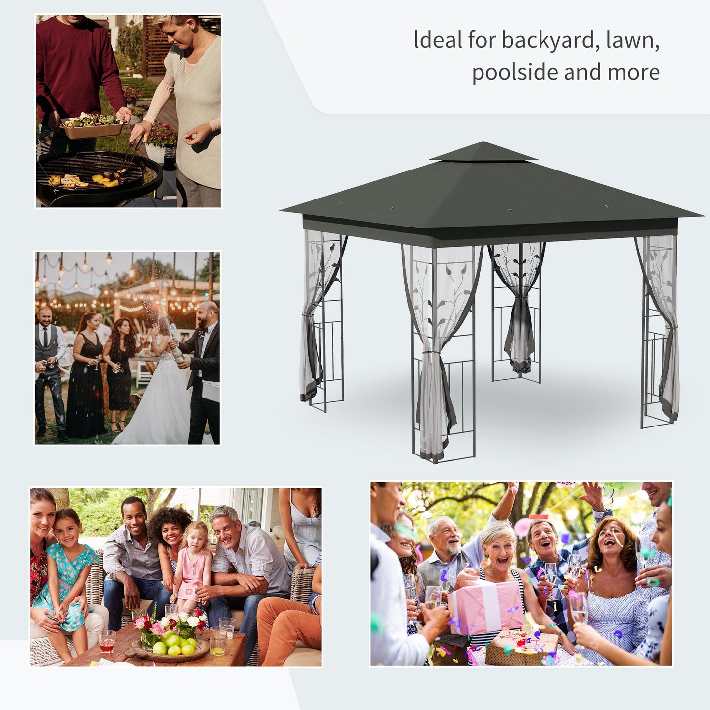 3 x 3(m) Garden Gazebo Marquee Tent Canopy Shelter Pavilion Grey