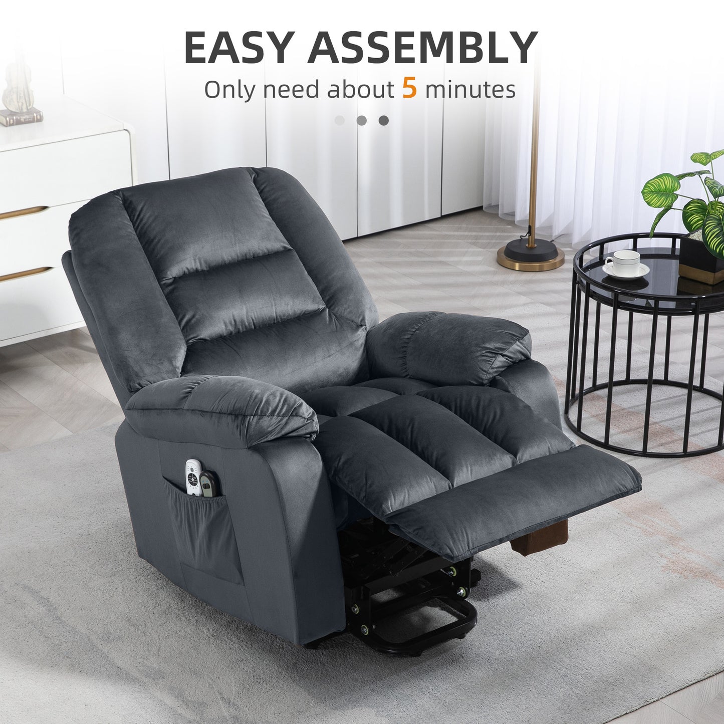 Lift Chair with Vibration Massage, Heat, Quick Assembly, Grey