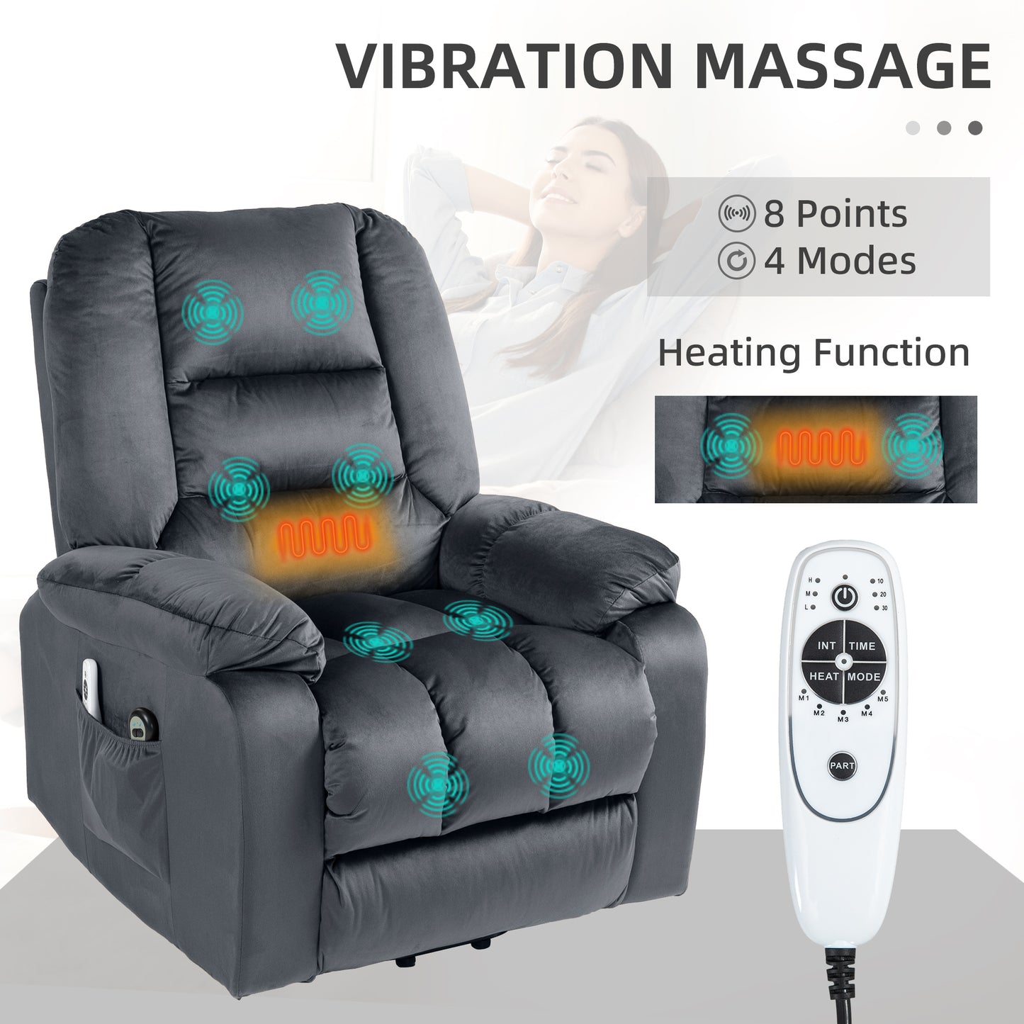 Lift Chair with Vibration Massage, Heat, Quick Assembly, Grey