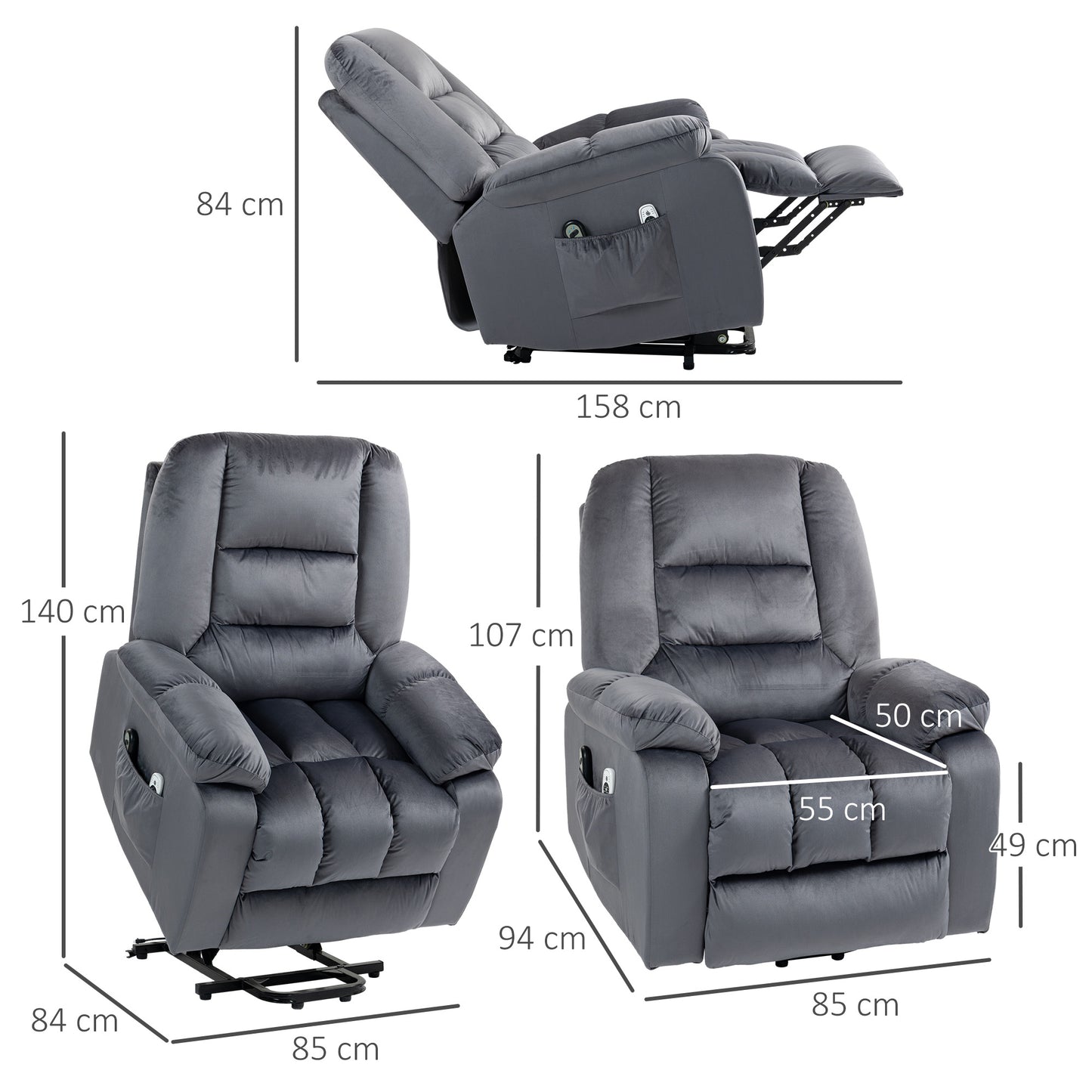 Lift Chair with Vibration Massage, Heat, Quick Assembly, Grey