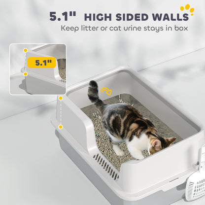 Stainless Steel Litter Box, High Sided Metal Cat Litter Tray w/ Scoop