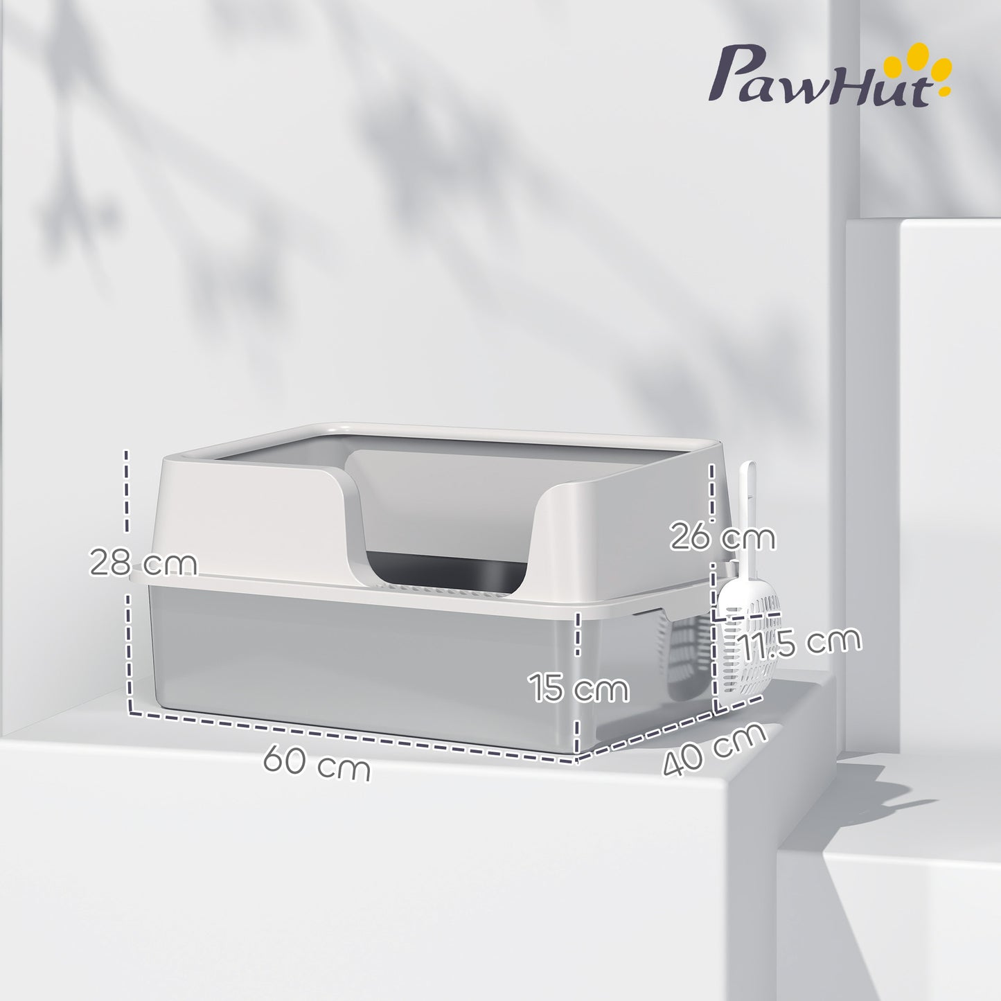 Stainless Steel Litter Box, High Sided Metal Cat Litter Tray w/ Scoop
