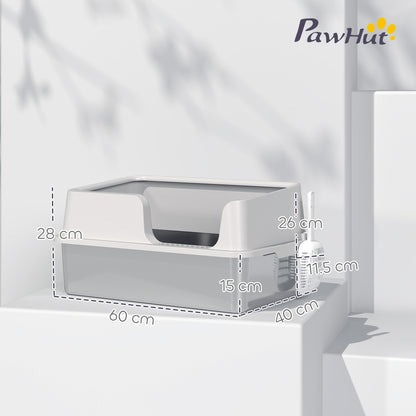 Stainless Steel Litter Box, High Sided Metal Cat Litter Tray w/ Scoop