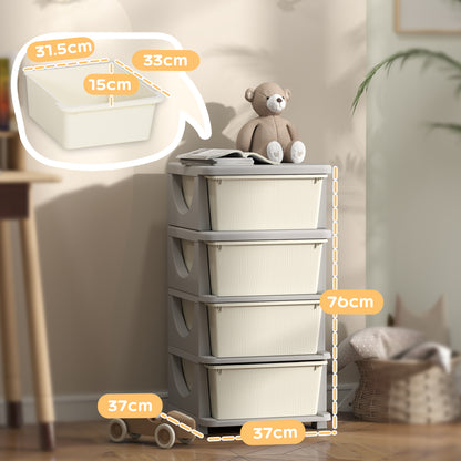 Kids Storage Units with Drawers 4 Tier Chest Dresser Tower Cream