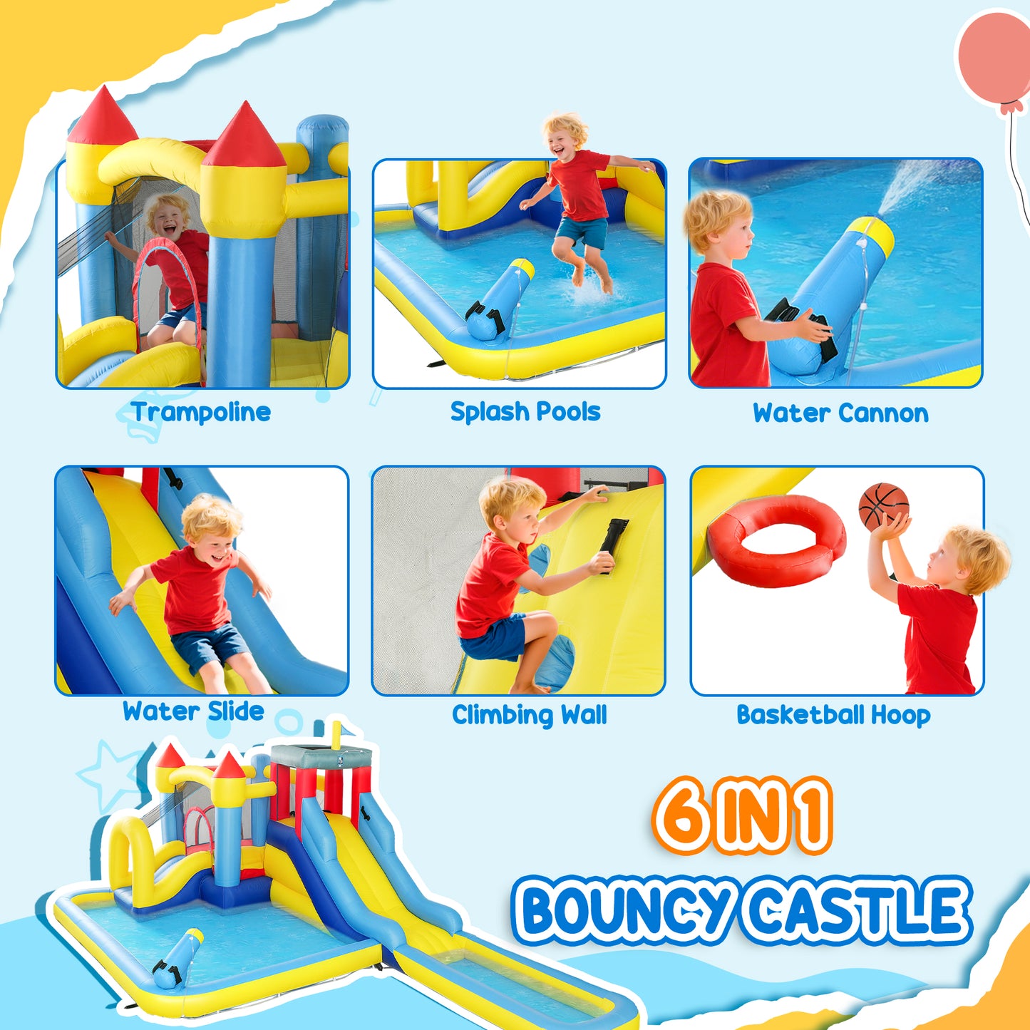Inflatable Bouncy Castle, Water Bounce House 6 in 1 with Blower