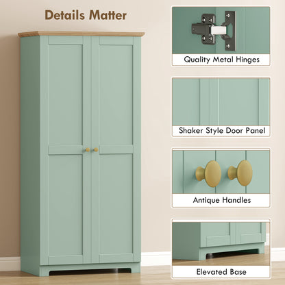172cm Wooden Storage Cabinet Cupboard With 4 Shelves Light Green