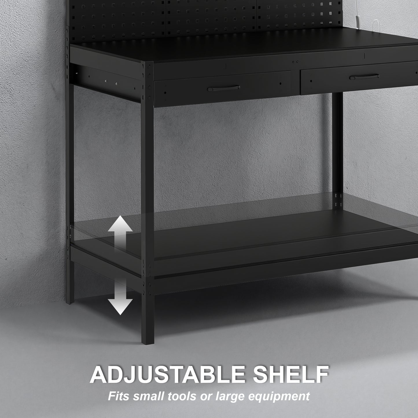 110 cm Workbench with Pegboard and LED Light, 272 kg Load Capacity