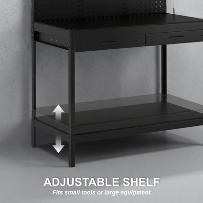 110 cm Workbench with Pegboard and LED Light, 272 kg Load Capacity
