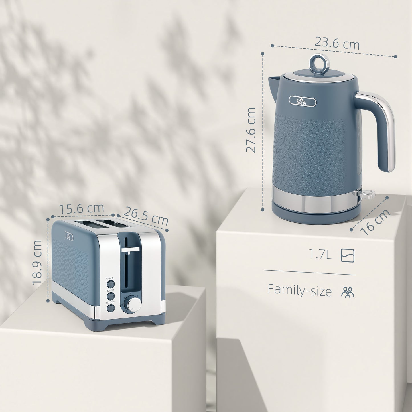 3000W Rapid Boil Kettle and Toaster Set with Otter Thermostat, Blue