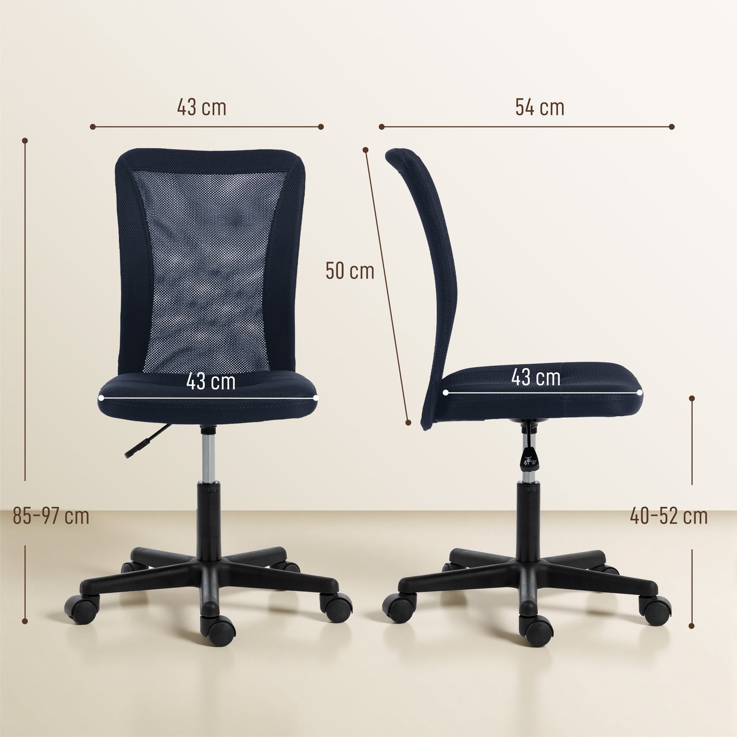 Vinsetto Armless Office Chair, Swivel Desk Chair w/ Adjustable Height