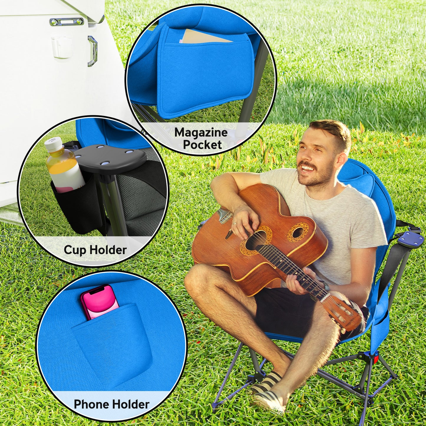 Hammock Camping Chair Set of 2, Adjustable Back Camp Chair, Blue