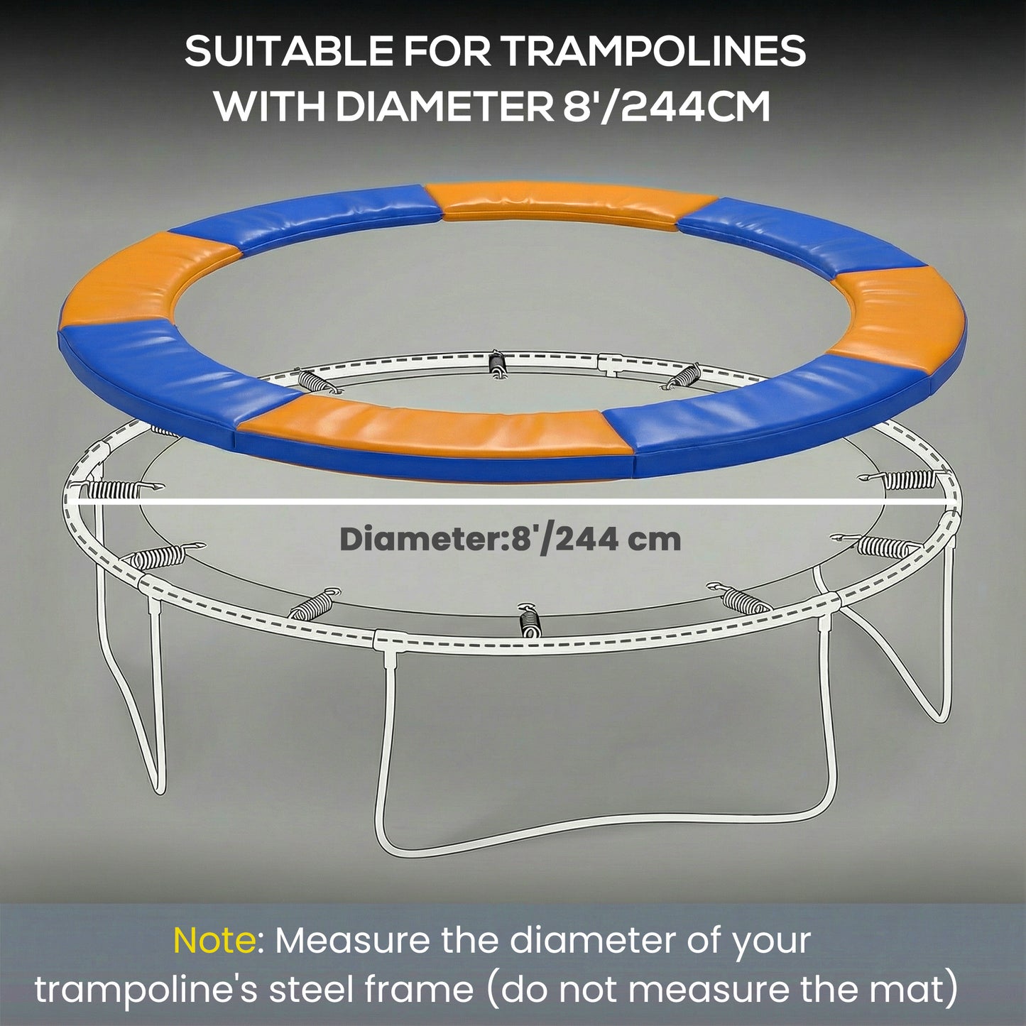 8FT Trampoline Spring Cover, Plastic Trampoline Pad, Yellow and Blue