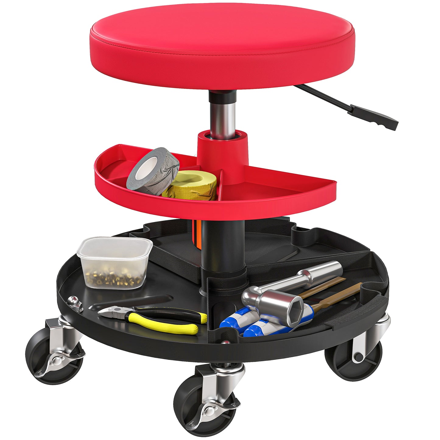 Rolling Mechanic Stool, 135kg Capacity Workshop Stool, Red
