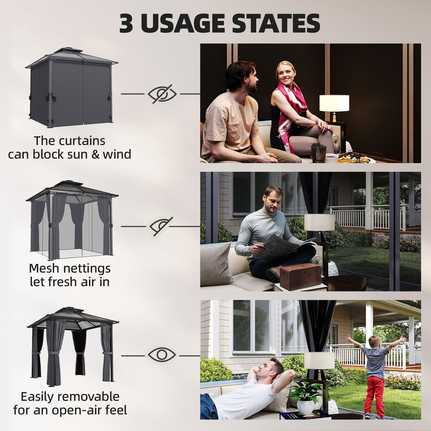 2.5x2.5 m Hardtop Gazebo Canopy w/ Drainage Gutters, Garden Gazebo