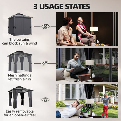 2.5x2.5 m Hardtop Gazebo Canopy w/ Drainage Gutters, Garden Gazebo