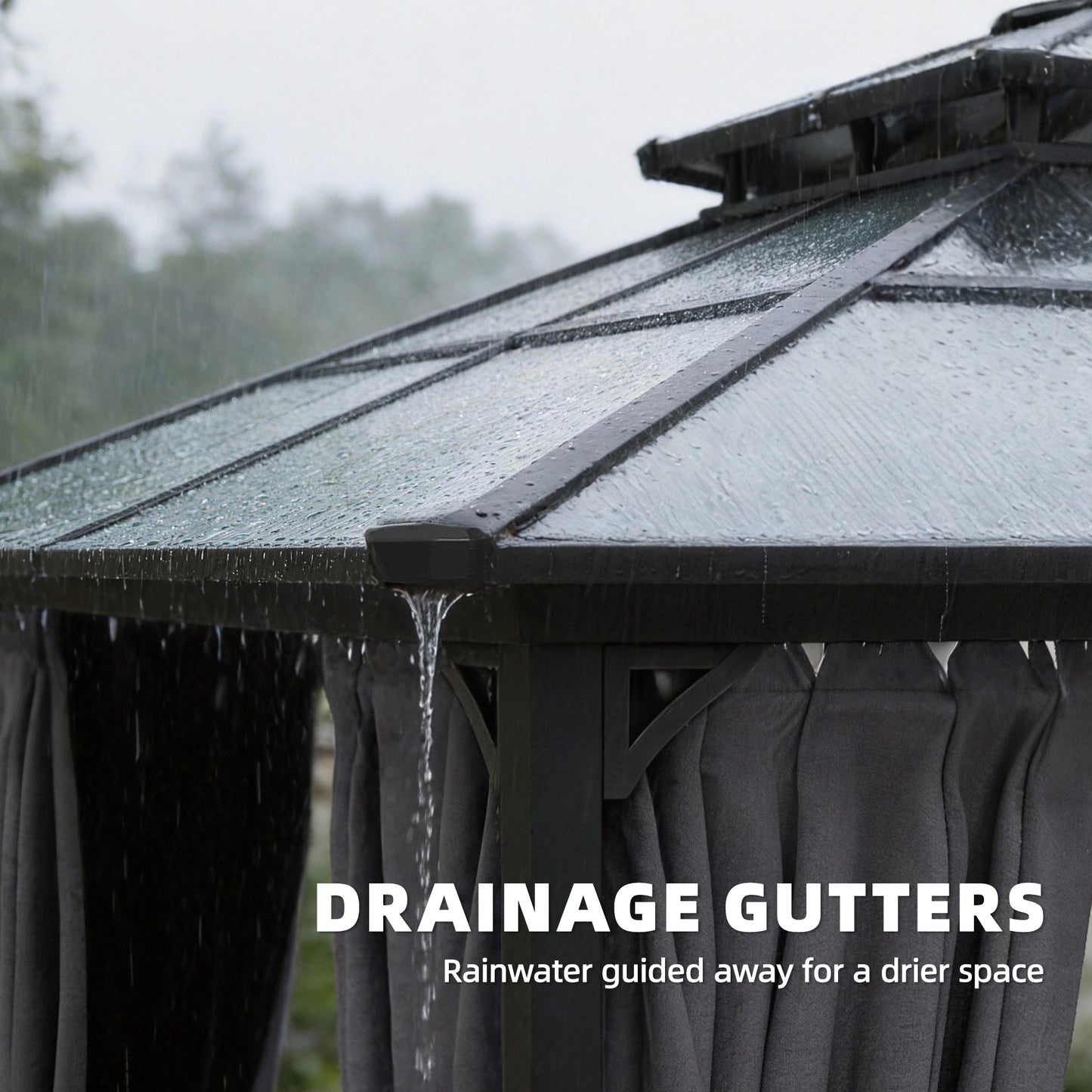 2.5x2.5 m Hardtop Gazebo Canopy w/ Drainage Gutters, Garden Gazebo