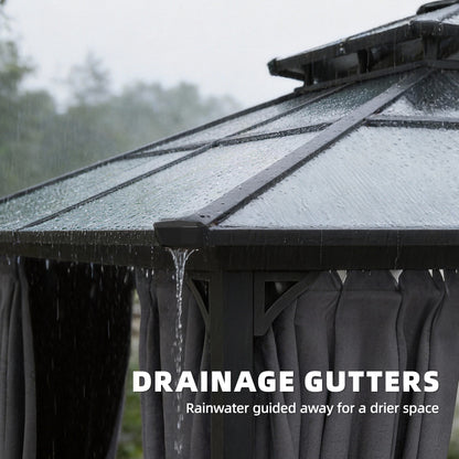 2.5x2.5 m Hardtop Gazebo Canopy w/ Drainage Gutters, Garden Gazebo