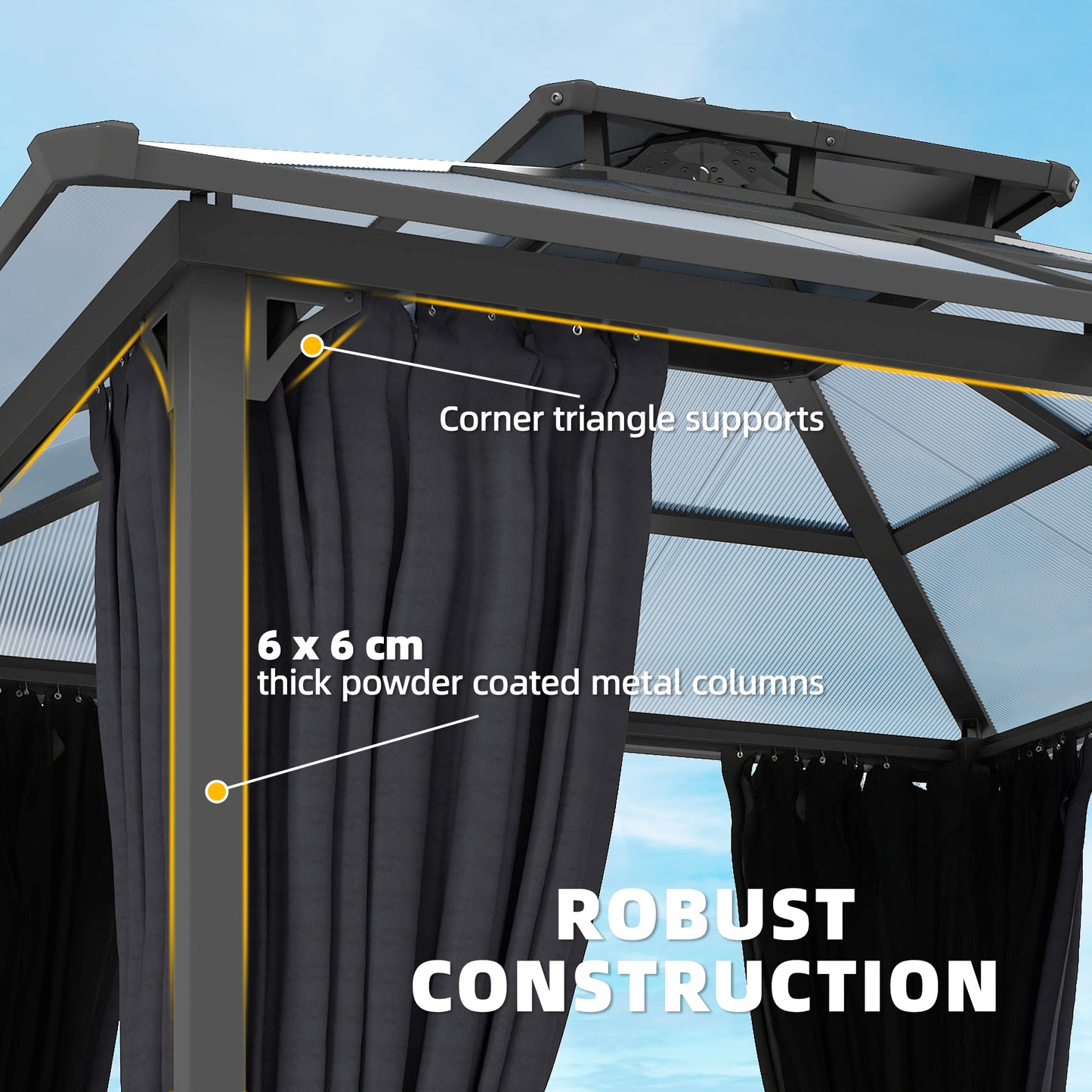 2.5x2.5 m Hardtop Gazebo Canopy w/ Drainage Gutters, Garden Gazebo