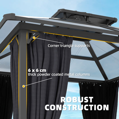 2.5x2.5 m Hardtop Gazebo Canopy w/ Drainage Gutters, Garden Gazebo
