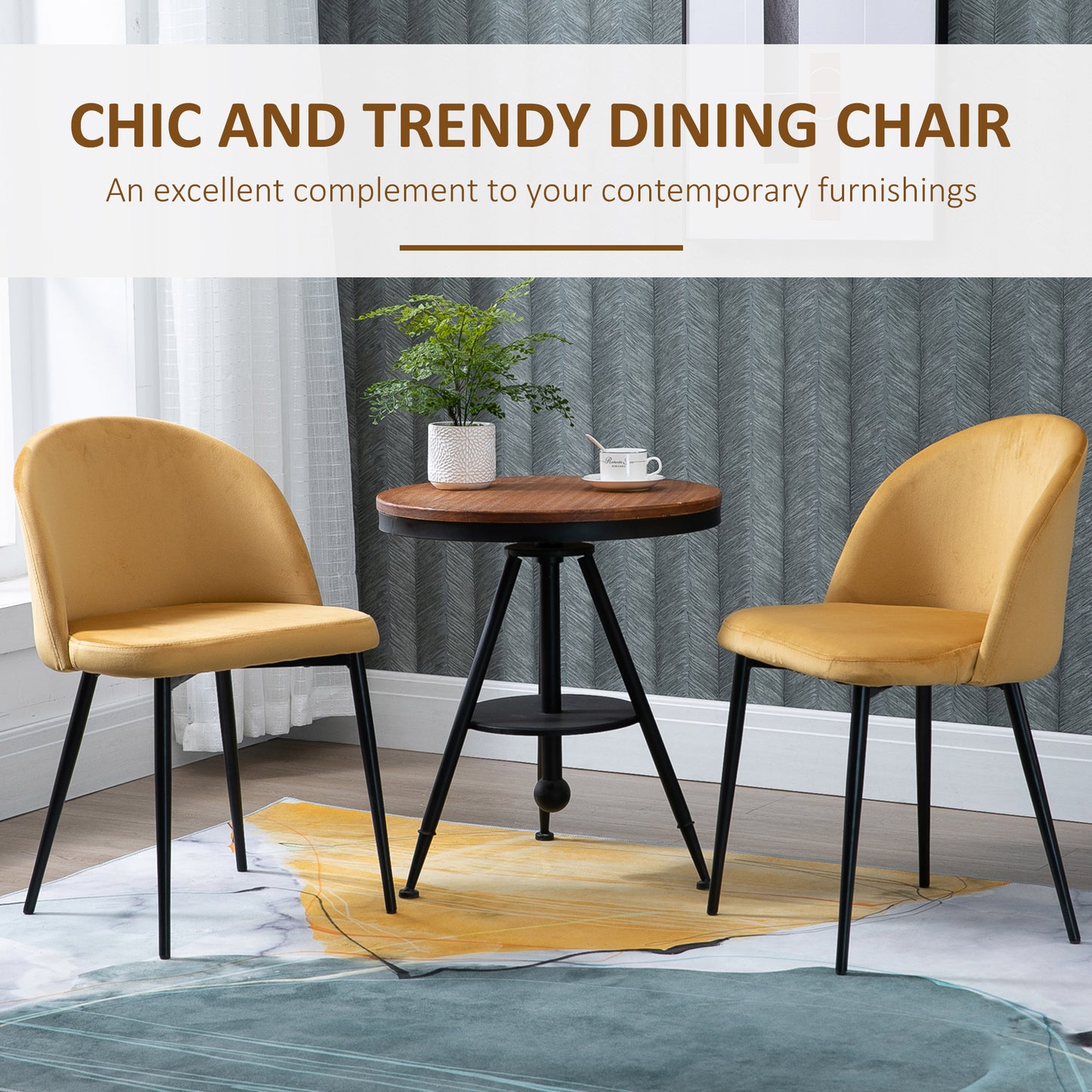 Modern Upholstered Fabric Bucket Seat Dining Chairs Set of 2 Yellow