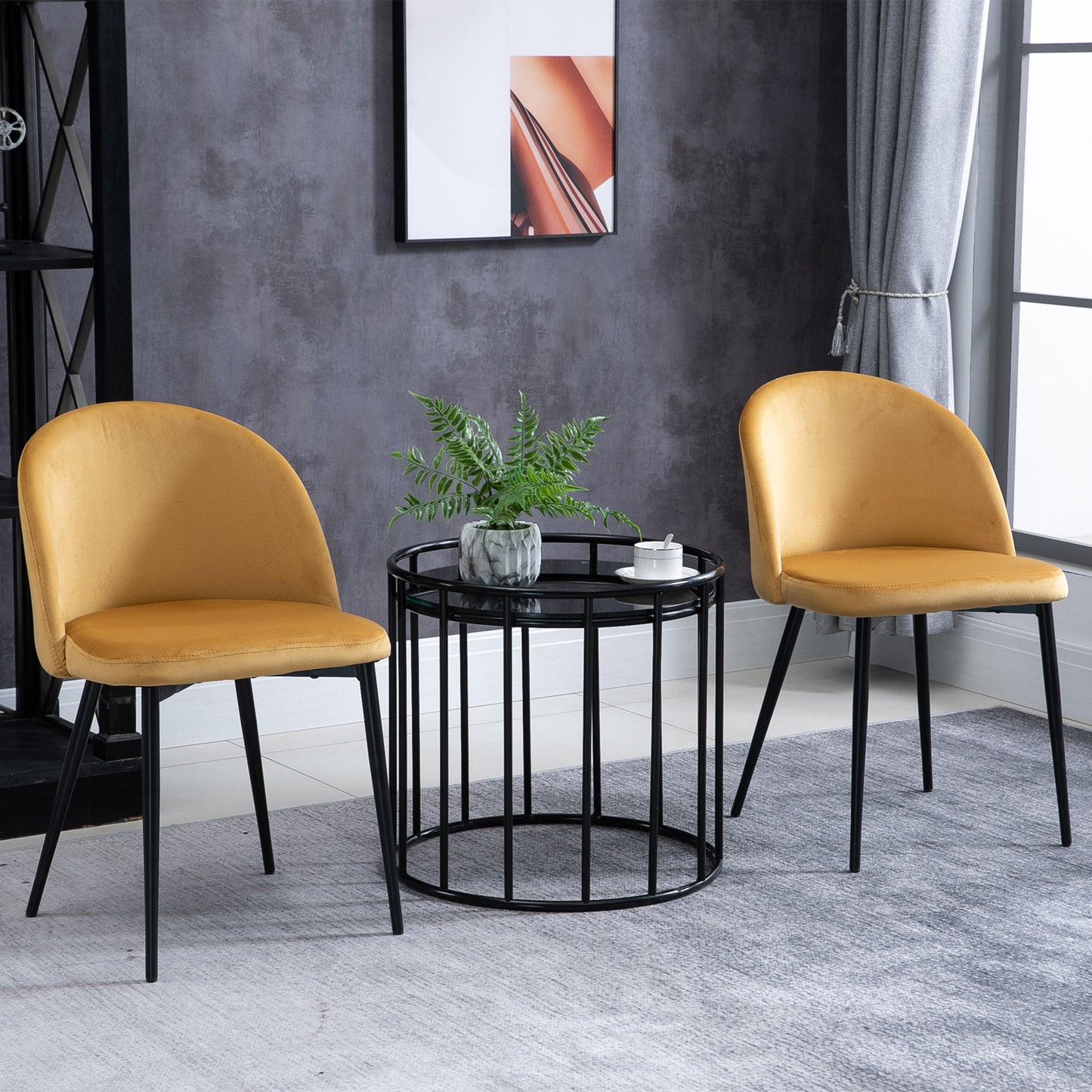 Modern Upholstered Fabric Bucket Seat Dining Chairs Set of 2 Yellow