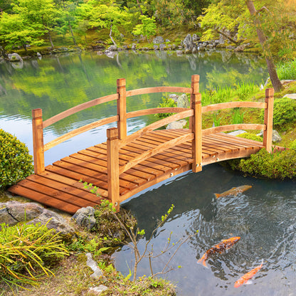 Wooden Garden Bridge with Safety Railings, Classic Arc Footbridge