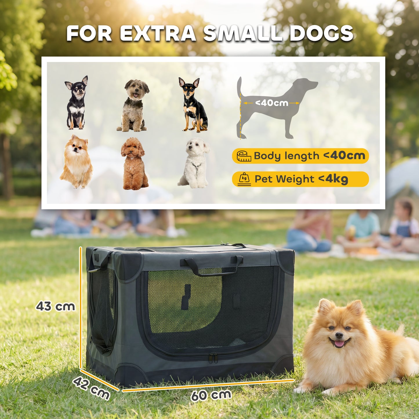 Collapsible Dog Crate Portable Pet Travel Carrier 60 x 42 x 43 cm