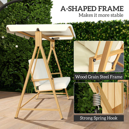 3 Seater Garden Swing Seat with Adjustable Canopy and Cushion Beige