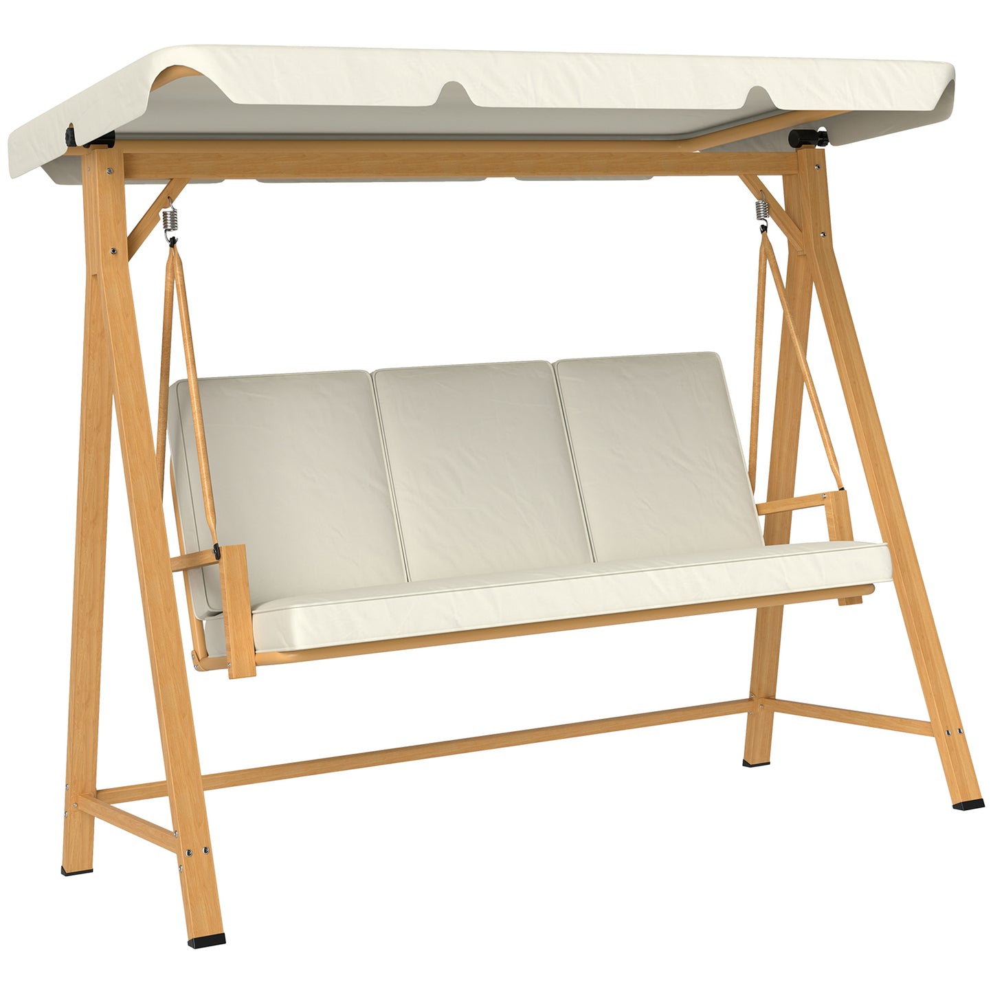 3 Seater Garden Swing Seat with Adjustable Canopy and Cushion Beige