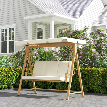 3 Seater Garden Swing Seat with Adjustable Canopy and Cushion Beige