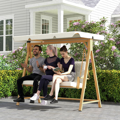 3 Seater Garden Swing Seat with Adjustable Canopy and Cushion Beige