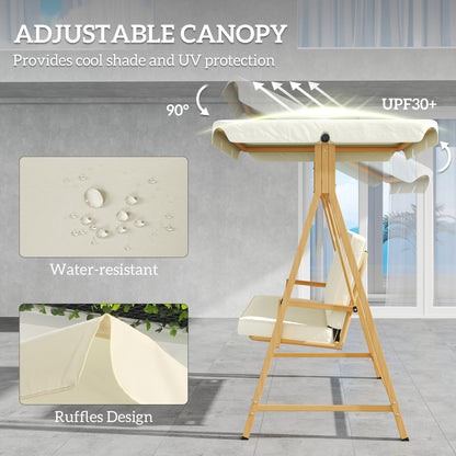 3 Seater Garden Swing Seat with Adjustable Canopy and Cushion Beige