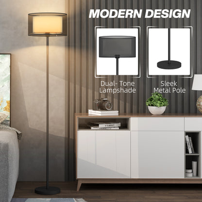 Modern Standing Lamp with Double Layer Shade & Foot Switch, Black