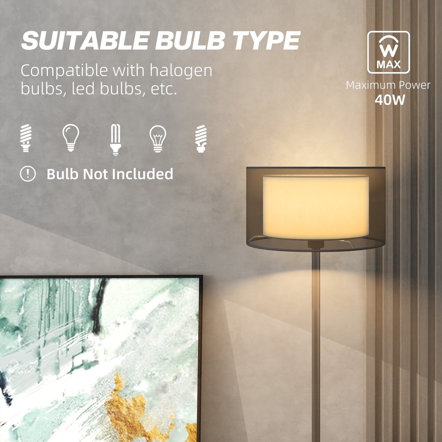 Modern Standing Lamp with Double Layer Shade & Foot Switch, Black