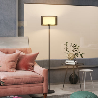 Modern Standing Lamp with Double Layer Shade & Foot Switch, Black