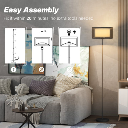 Modern Standing Lamp with Double Layer Shade & Foot Switch, Black