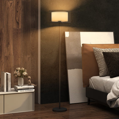 Modern Standing Lamp with Double Layer Shade & Foot Switch, Black