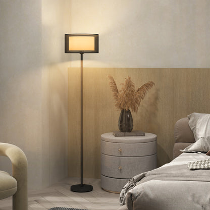 Modern Standing Lamp with Double Layer Shade & Foot Switch, Black