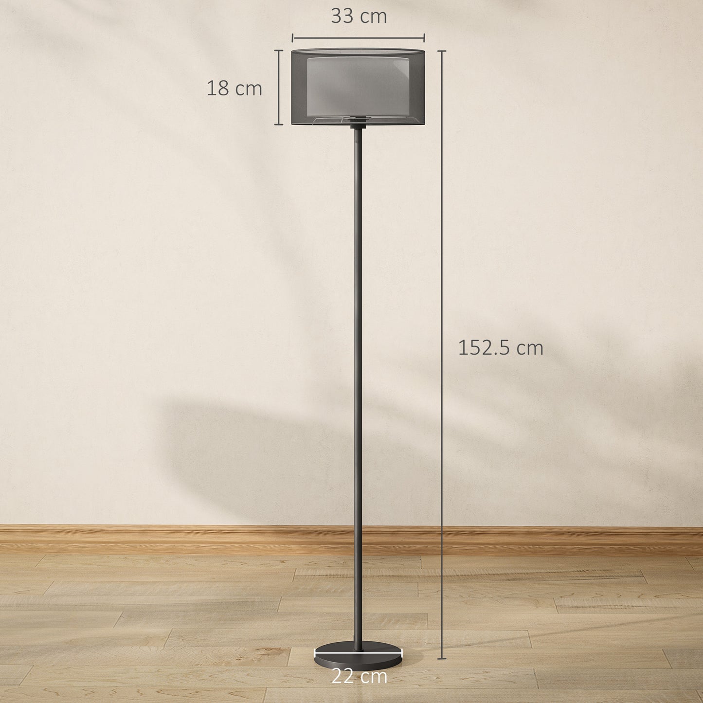 Modern Standing Lamp with Double Layer Shade & Foot Switch, Black