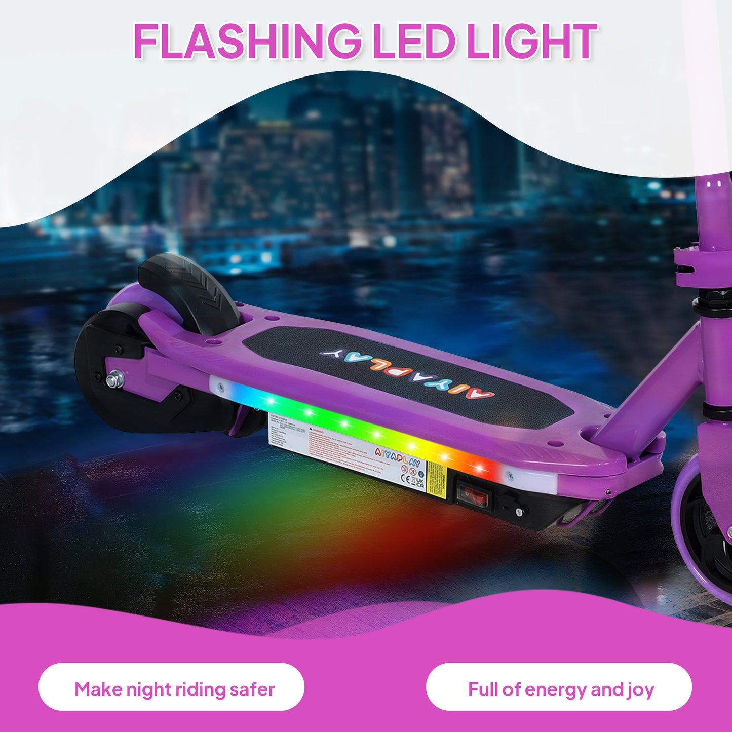 Electric Scooter for Ages 6-14 Years, with Colourful Lights, Purple