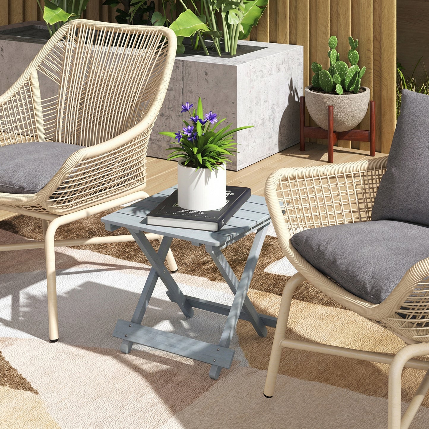 Wooden Folding Garden Table, Folding Side Table, Grey