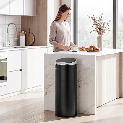 50L Sensor Bin with Quiet Soft-Close Lid, Automatic Touchless Motion Sensor Rubbish Bin with Fingerprint Resistant, Stainless Steel for Hygienic Kitchen, Home Office Use, Black