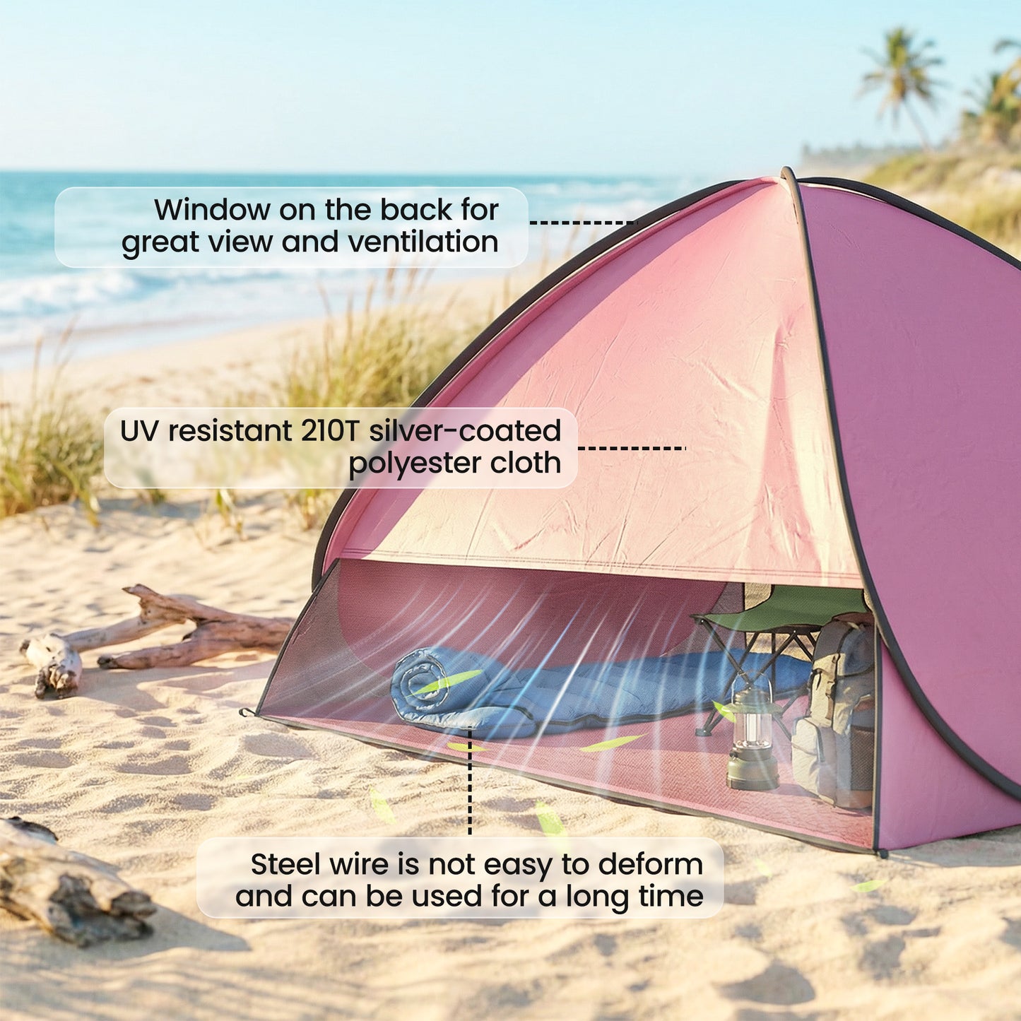 Pop up Beach Tent, UV 50+ Sun Shelter with Carry Bag, Pink